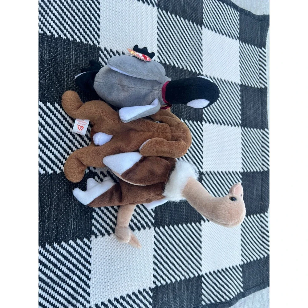 Ty Beanie Babies Lot Stretch Ostrich Ears Rabbit Loosey Goose Vintage Plush 3pc